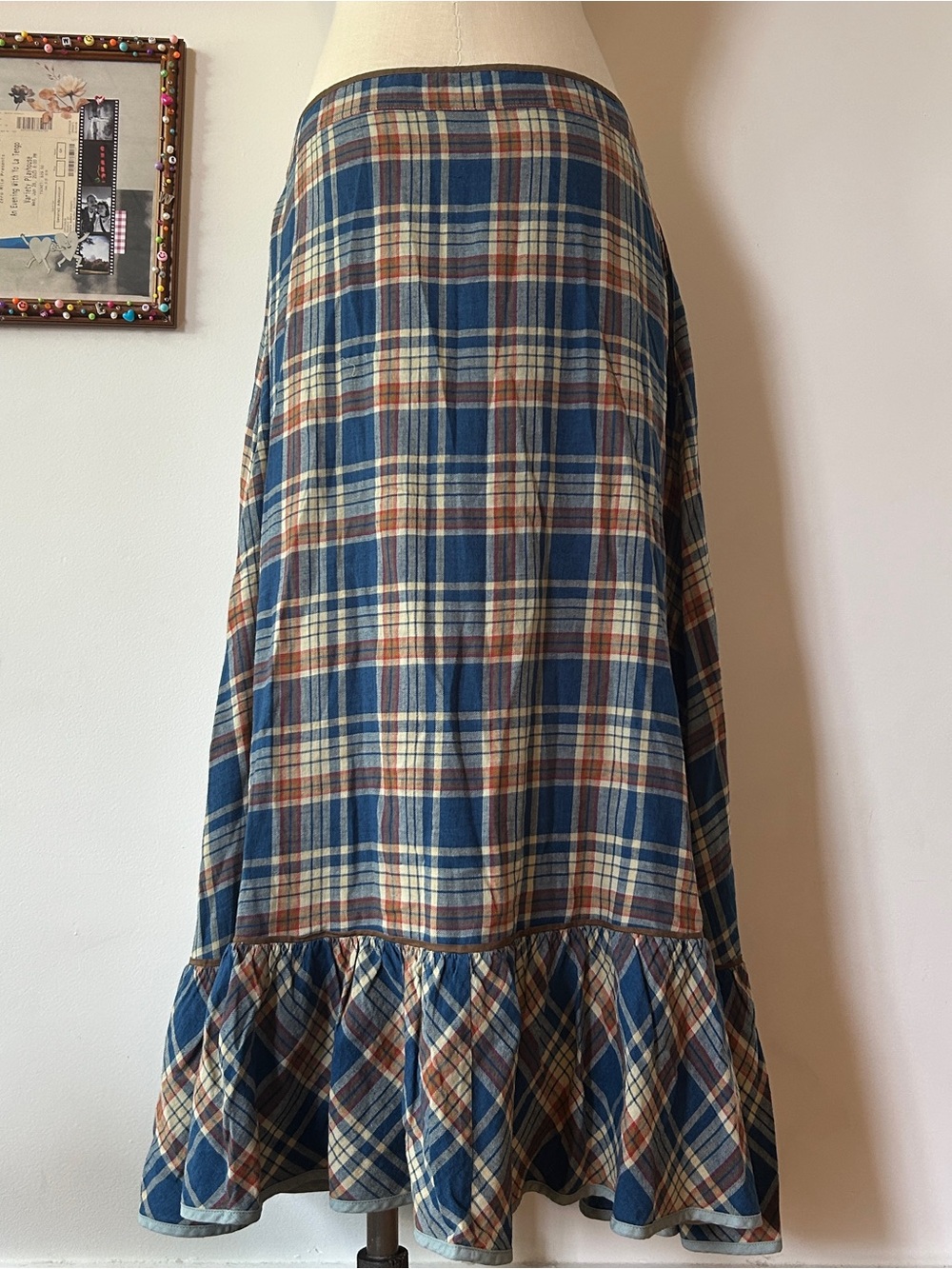 Women’s Double RL Blue Plaid Button Front Maxi Skirt NWT - Picture 8 of 10
